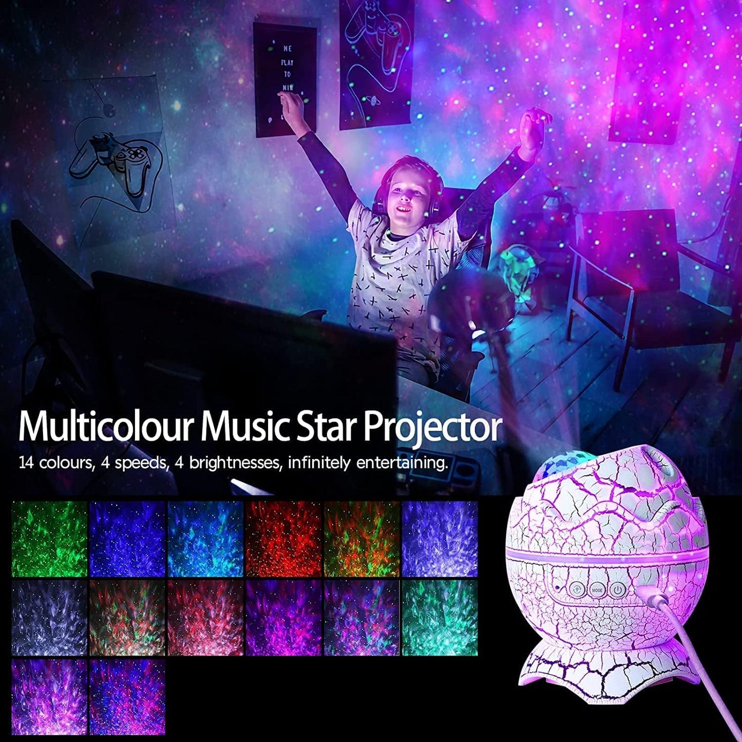 DinoGlow™ Colorful Aurora Galaxy Projector